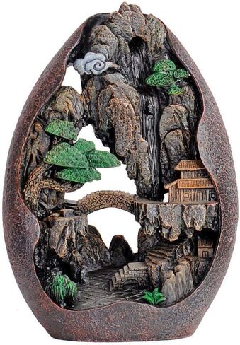 حامل بخور بتدفق عكسي، مبخرة من الراتنج، مبخرة جبلية، حامل مخاريط بخور لتزيين المكتب والمنزل مع 120 مخروط بخور و30 عود بخور وملقط وM in Kuwait