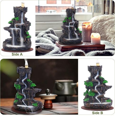 حامل مباخر باكيفلو من سوو، نافورة جبلية للبخور على الوجهين، مع 120 مخاريط بخور مطوّرة + 30 عصا بخور + 1 ملقط + 1 بساط ديكور منزلي لليوجا التأمل، إصدار جديد in Kuwait