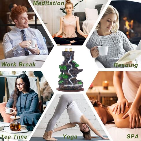 حامل مباخر باكيفلو من سوو، نافورة جبلية للبخور على الوجهين، مع 120 مخاريط بخور مطوّرة + 30 عصا بخور + 1 ملقط + 1 بساط ديكور منزلي لليوجا التأمل، إصدار جديد in Kuwait