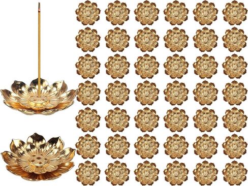 Layhit 60 Pieces Zinc Alloy Incense Holder Gold Color Incense Burner Incense Stick Holder Lotus Decor Lotus Incense Holder Incense Stand for Home Fragrance Accessories, 2.4 Inches/ 6 cm in Diameter in Kuwait