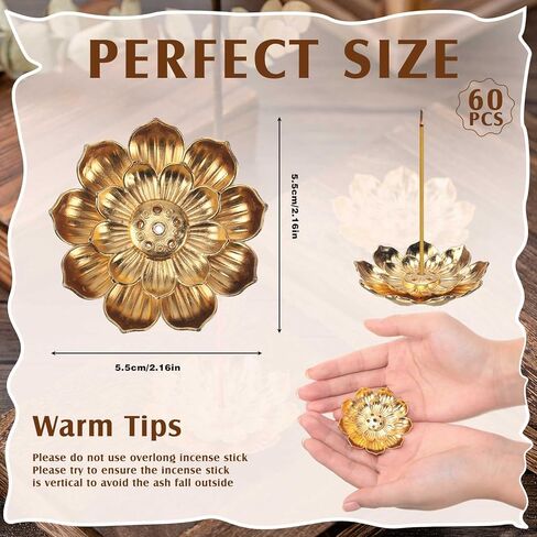 Layhit 60 Pieces Zinc Alloy Incense Holder Gold Color Incense Burner Incense Stick Holder Lotus Decor Lotus Incense Holder Incense Stand for Home Fragrance Accessories, 2.4 Inches/ 6 cm in Diameter in Kuwait