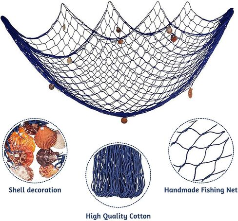 Decorative Fish Net, 39 x 78 inch Fish Netting with Coloured Shells, Fishing Net Decoration for Nautical Theme Party, Bar Wall Hanging in Kuwait