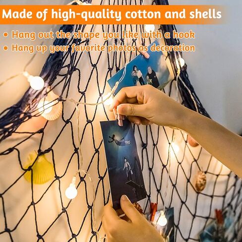 Decorative Fish Net, 39 x 78 inch Fish Netting with Coloured Shells, Fishing Net Decoration for Nautical Theme Party, Bar Wall Hanging in Kuwait