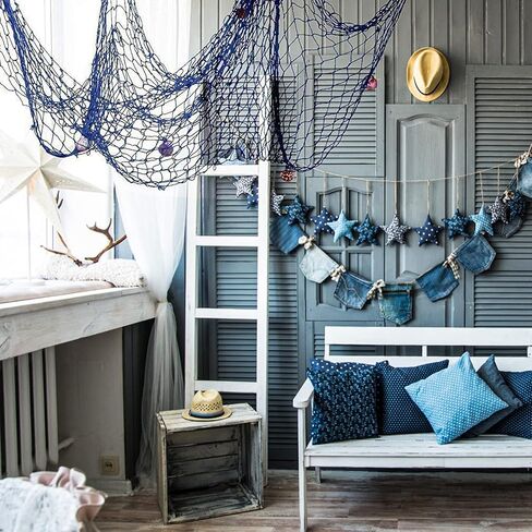 Decorative Fish Net, 39 x 78 inch Fish Netting with Coloured Shells, Fishing Net Decoration for Nautical Theme Party, Bar Wall Hanging in Kuwait