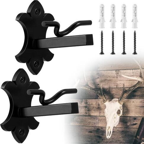 Hicarer 2 قطعة شماعة جمجمة فولاذية على شكل غزال أوروبي مع تركيب سهل وبسيط للعبة الحائط Taxidermy Elk Antler Moose Buffalo Cattle Caribou عرض داخلي وخارجي، أسود in Saudi Arabia
