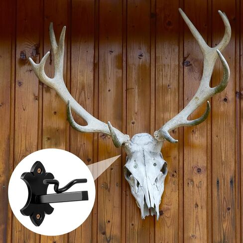 Hicarer 2 قطعة شماعة جمجمة فولاذية على شكل غزال أوروبي مع تركيب سهل وبسيط للعبة الحائط Taxidermy Elk Antler Moose Buffalo Cattle Caribou عرض داخلي وخارجي، أسود in Saudi Arabia