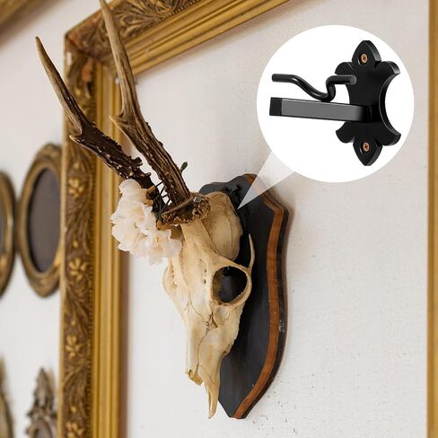 Hicarer 2 قطعة شماعة جمجمة فولاذية على شكل غزال أوروبي مع تركيب سهل وبسيط للعبة الحائط Taxidermy Elk Antler Moose Buffalo Cattle Caribou عرض داخلي وخارجي، أسود in Saudi Arabia