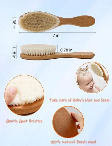 فرشاة شعر للأطفال حديثي الولادة والأطفال الصغار، فرشاة بشعيرات الماعز الطبيعية لعلاج غطاء المهد ومدلك سيليكون ناعم مثالي لاستحمام الطفل وهدية التسجيل in Kuwait