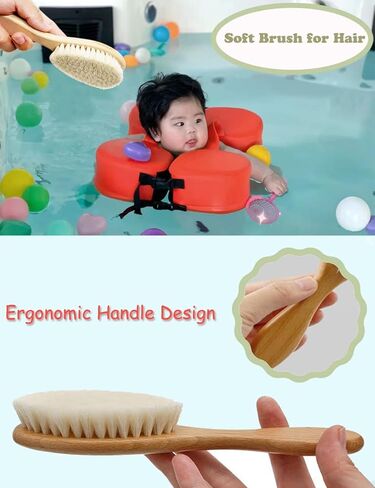 فرشاة شعر للأطفال حديثي الولادة والأطفال الصغار، فرشاة بشعيرات الماعز الطبيعية لعلاج غطاء المهد ومدلك سيليكون ناعم مثالي لاستحمام الطفل وهدية التسجيل in Kuwait