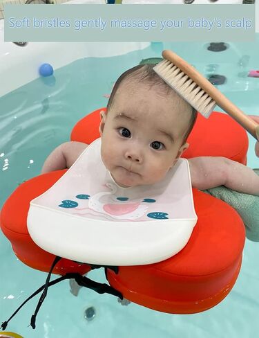 فرشاة شعر للأطفال حديثي الولادة والأطفال الصغار، فرشاة بشعيرات الماعز الطبيعية لعلاج غطاء المهد ومدلك سيليكون ناعم مثالي لاستحمام الطفل وهدية التسجيل in Kuwait