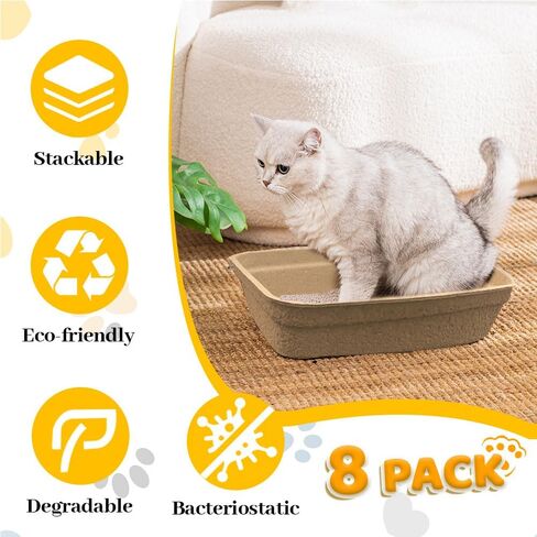 NDSWKR 8 عبوات من صناديق فضلات القطط للاستعمال مرة واحدة، صينية فضلات القطط الورقية مقاس 17 × 13.3 × 4 بوصة، مقالي صندوق فضلات القطط للاستخدام الداخلي والخارجي والمنزل والسفر الهامستر أرنب خنزير غينيا، مقاومة للماء ومحمولة in Kuwait