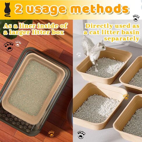 NDSWKR 8 عبوات من صناديق فضلات القطط للاستعمال مرة واحدة، صينية فضلات القطط الورقية مقاس 17 × 13.3 × 4 بوصة، مقالي صندوق فضلات القطط للاستخدام الداخلي والخارجي والمنزل والسفر الهامستر أرنب خنزير غينيا، مقاومة للماء ومحمولة in Kuwait