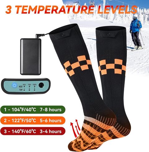 جوارب حرارية للرجال والنساء - جوارب ببطارية قابلة لاعادة الشحن بسعة كبيرة مع 3 اعدادات للتدفئة، جوارب تدفئة كهربائية للقدم للانشطة الخارجية في الشتاء in Kuwait