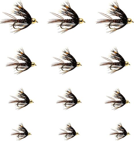Outdoor Planet 12 Guide's Choice Hare's Ear/BH Soft Hackle Pheasant Tail/Tilt Wing Dun/Kingrey's Better Foam Caddis/Nymph Flies/Dry Flies for Trout Fly Fishing Flies Lure Assortment in Saudi Arabia