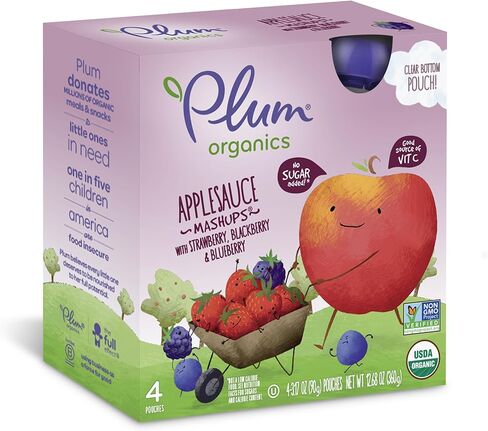 Plum Organics Mashups، صلصة التفاح العضوية للأطفال، الفراولة والتوت الأسود والتوت، 3.17 أونصة، 4 قطع in Kuwait