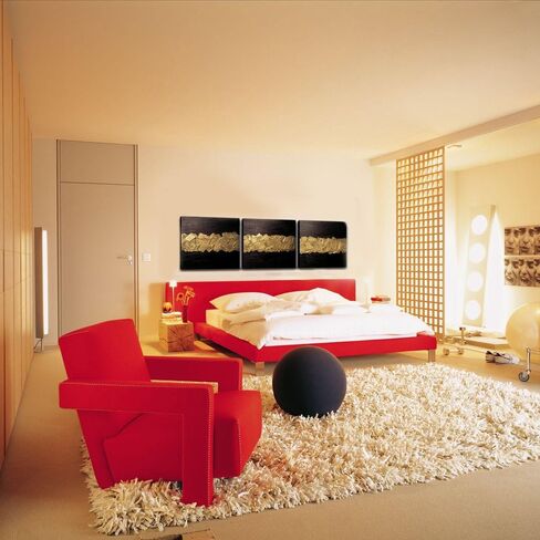 سيشارس لوحة فنية جدارية قماشية عصرية مصنوعة يدويا من اليجانس، لوحة زيتية باللونين الاسود والذهبي، عمل فني تجريدي خشبي داخلي باطار لديكور غرفة المعيشة والمنزل، مجموعة من 3 قطع in Kuwait