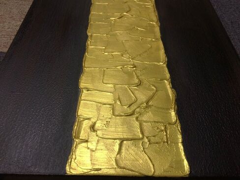 سيشارس لوحة فنية جدارية قماشية عصرية مصنوعة يدويا من اليجانس، لوحة زيتية باللونين الاسود والذهبي، عمل فني تجريدي خشبي داخلي باطار لديكور غرفة المعيشة والمنزل، مجموعة من 3 قطع in Kuwait