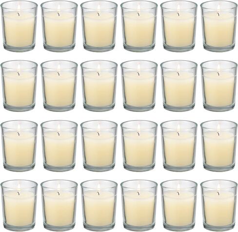 flamecan 24 Pack Clear Glass Filled Ivory Votive Candles. Unscented Votive Candles for Home Décor Spa Weddings Birthdays Holidays Party in Saudi Arabia