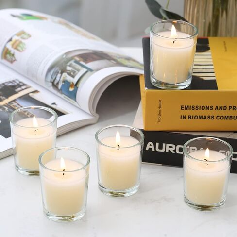 flamecan 24 Pack Clear Glass Filled Ivory Votive Candles. Unscented Votive Candles for Home Décor Spa Weddings Birthdays Holidays Party in Saudi Arabia