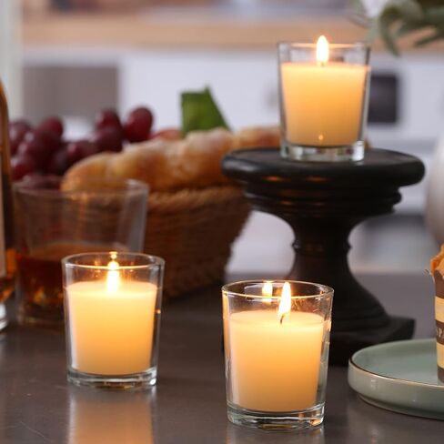 flamecan 24 Pack Clear Glass Filled Ivory Votive Candles. Unscented Votive Candles for Home Décor Spa Weddings Birthdays Holidays Party in Saudi Arabia
