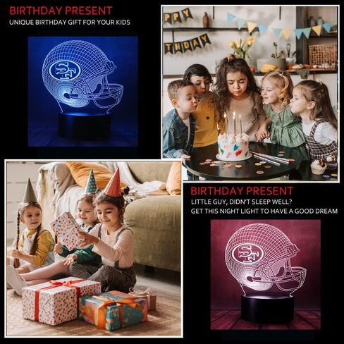 chenshiyan الأمريكية الرجبي المنافسة كرة القدم خوذة الشكل 3D الوهم البصري LED غرفة نوم ديكور مصباح طاولة النوم مع جهاز التحكم عن بعد 7 ألوان ضوء الليل عيد الميلاد هدايا عيد الميلاد للأطفال المشجعين SF، الرجال والنساء in Kuwait