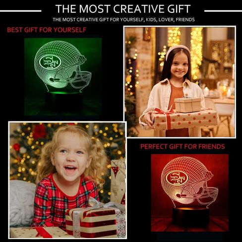 chenshiyan الأمريكية الرجبي المنافسة كرة القدم خوذة الشكل 3D الوهم البصري LED غرفة نوم ديكور مصباح طاولة النوم مع جهاز التحكم عن بعد 7 ألوان ضوء الليل عيد الميلاد هدايا عيد الميلاد للأطفال المشجعين SF، الرجال والنساء in Kuwait