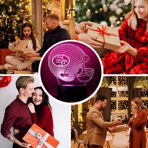 chenshiyan الأمريكية الرجبي المنافسة كرة القدم خوذة الشكل 3D الوهم البصري LED غرفة نوم ديكور مصباح طاولة النوم مع جهاز التحكم عن بعد 7 ألوان ضوء الليل عيد الميلاد هدايا عيد الميلاد للأطفال المشجعين SF، الرجال والنساء in Kuwait