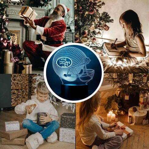 chenshiyan الأمريكية الرجبي المنافسة كرة القدم خوذة الشكل 3D الوهم البصري LED غرفة نوم ديكور مصباح طاولة النوم مع جهاز التحكم عن بعد 7 ألوان ضوء الليل عيد الميلاد هدايا عيد الميلاد للأطفال المشجعين SF، الرجال والنساء in Kuwait