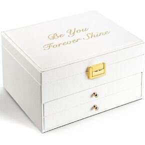 صندوق مجوهرات جالاسيلي 3 طبقات، حامل صناديق مجوهرات كبيرة منظم وتخزين، طراز حديث أبيض وذهبي، هدايا للنساء في عيد ميلاد وصيفة العروس in Kuwait