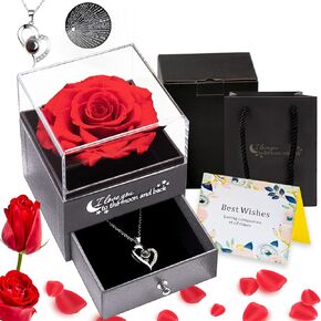 MUAZIDA Preserved Rose with Necklace, Preserved Flower, Gifts for Mom, Rose Birthday Gift, Romantic Gifts for Her, Eternal Rose Flower Gift in Saudi Arabia