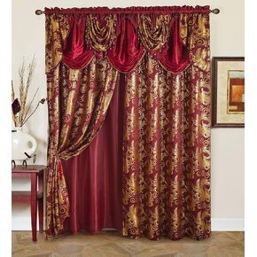 GLORY RUGS Jacquard Luxury Window 2 Panel Set Beige Curtain with Attached Valance and Backing Bedroom Living Room Dining 2 Curtains 55x84 inches Each Jana