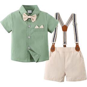YALLET Toddler Baby Boy Outfits 1-5T Boys Suits Gentleman Short Sleeve Button Shirts+Bowtie+Suspender Shorts Formal Clothes