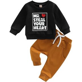 Toddler Baby Boy Valentines Day Clothes Mr Steal My Heart Crewneck Sweatshirt Shirt Top Pants Spring Outfit in Kuwait