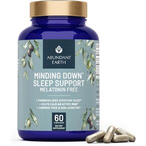 Abundant Earth Natural Sleep Aid for Adults Minding Down Sleep Support Supplement Max Strength Deep Sleep Supplement Without Melatonin to Calm & Restore The Sleeping Cycle + Magnesium, GABA 60ct in Saudi Arabia
