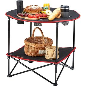 فيفور طاولة تخييم قابلة للطي من قماش اكسفورد محمولة وخفيفة الوزن للغاية مع 4 حوامل اكواب وشنطة حمل، للشاطئ والنزهات والسفر والمشي لمسافات طويلة وصيد السمك، 28 انش × 28 انش، اسود in Kuwait