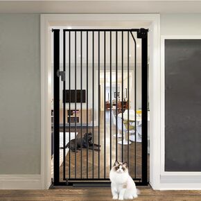 بوابة الحيوانات الأليفة الطويلة جدًا للقطط مقاس 59 بوصة، بوابة الحيوانات الأليفة الطويلة المثبتة على الضغط بعرض 29.5-32.6 بوصة، بوابة الحيوانات الأليفة الآمنة سهلة الإغلاق التلقائي للقطط والكلاب للسلالم الداخلية والمداخل والمطبخ in Kuwait