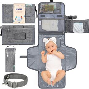 Baby Diaper Changing Portable Pad - Portable Diaper Changing Pad for Newborn Babies with Shoulder Strap, Waterproof Detachable & Wipeable Changing Pad Cover with Build in Pillow, Wipes & Mesh Pocket in Saudi Arabia