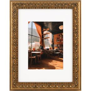 Golden State Art, 9X12 Ornate Finish Photo Frame with White Mat for 6X8 Picture & Real Glass, Color: Black with Silver & Burgundy