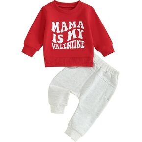 DNOMAID YZARC Toddler Baby Boy Girl Valentine's Day Outfit Long Sleeve Letters Print Sweatshirt Pants Set 2Pcs Infant Clothes in Kuwait