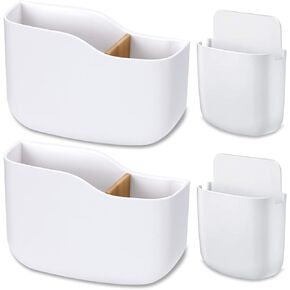 SIICOOLA 2PCS Wall Mount Remote Control Holder Pen Holder for Wall Hole-Free Self Adhesive Controller Holder Storage Organizer Box for Pencils, Mobile Phones White in Saudi Arabia