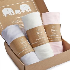 TotCare Bassinet Fitted Sheets Compatible with Mika Micky Bedside Sleeper Bassinet Mattress Pad - Buttery Soft, Premium Stretchy Jersey Knit Sheets - Pale Pink + Lavendar + Cloud, 3 Pack
