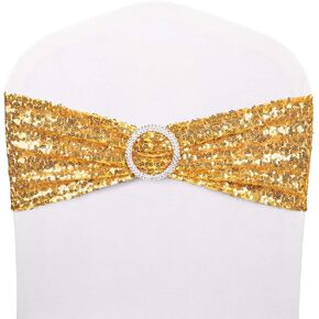 Desirable Life Pack of 50 Chair Sashes Sequin Stretchy Spandex Bands Decorative Bows One-Sided Sequins Decor for Romantic Wedding Party Home Chair Cover Sash Decorations - Silver