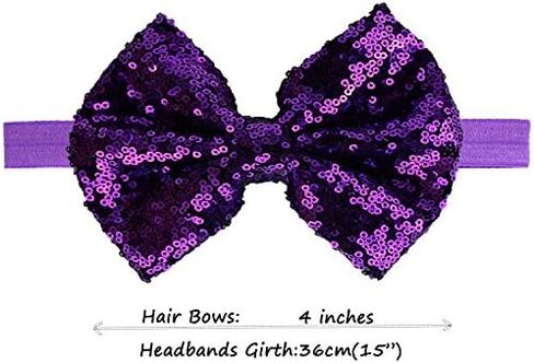 15Pcs 4" Sequins Hair Bows Headbands for Baby Girls Infants Newborn | Sparkly Baby Girl Headband | Soft Stretchy Hair Bands for Infant Newborn and Toddlers in Saudi Arabia
