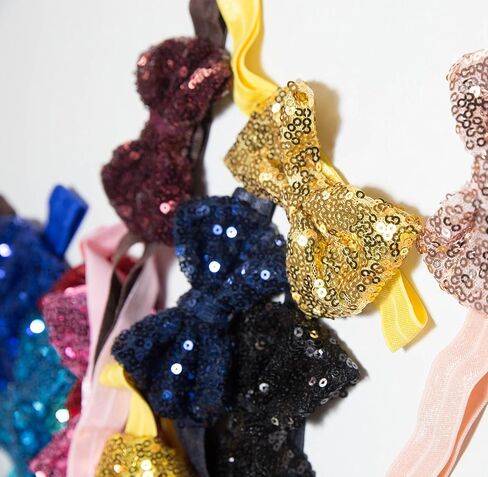 15Pcs 4" Sequins Hair Bows Headbands for Baby Girls Infants Newborn | Sparkly Baby Girl Headband | Soft Stretchy Hair Bands for Infant Newborn and Toddlers in Saudi Arabia