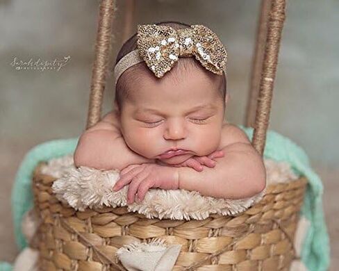 15Pcs 4" Sequins Hair Bows Headbands for Baby Girls Infants Newborn | Sparkly Baby Girl Headband | Soft Stretchy Hair Bands for Infant Newborn and Toddlers in Saudi Arabia