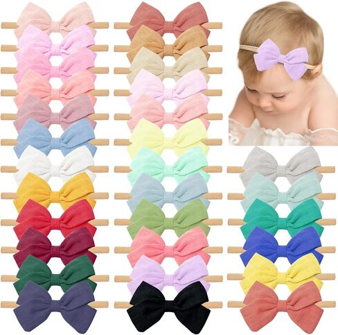 تيرجي 30 قطعة من ربطات شعر من الكتان للفتيات الصغيرات، ربطات شعر مرنة من النايلون، اكسسوارات شعر للرضع والاطفال حديثي الولادة in Kuwait