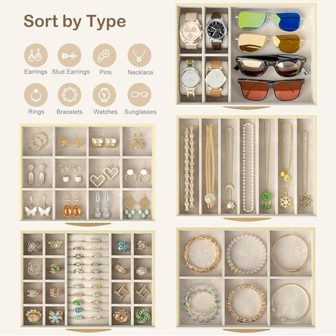 صندوق مجوهرات سريواتانا، منظم مجوهرات من 6 طبقات، 6 أدراج لتخزين المجوهرات للأقراط والخواتم والقلائد والأساور، طراز حديث، هدايا عيد الميلاد، أبيض وذهبي in Kuwait