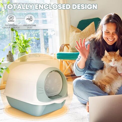 Kphico Cat Litter Box,Cat Potty with Cat Litter Scoop and Bamboo Charcoal Bag,Large Top Entry Anti-Splashing Litter Box for Indoor Multiple Cats - 20" x 14" x 15" in Kuwait