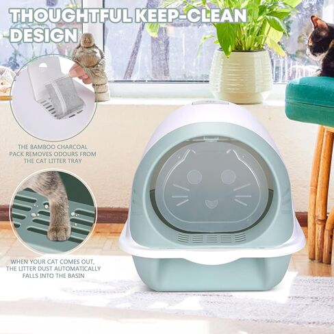 Kphico Cat Litter Box,Cat Potty with Cat Litter Scoop and Bamboo Charcoal Bag,Large Top Entry Anti-Splashing Litter Box for Indoor Multiple Cats - 20" x 14" x 15" in Kuwait