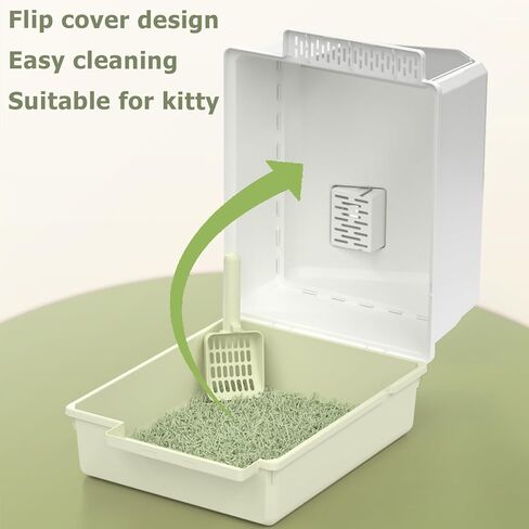 صندوق فضلات القطط مع غطاء، صندوق فضلات بول مغلق بالكامل ومضاد للتسرب للقطط الصغيرة بوزن 10 رطل تقريبًا، مغرفة فضلات يدوية، صندوق فضلات صدفي مغلق/شبه مغلق/مفتوح قابل للاستبدال in Kuwait